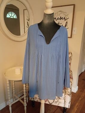 Tommy Hilfiger Light Blue Gauze Peasant Tunic Sz. 2x Size 2x Women's Plus